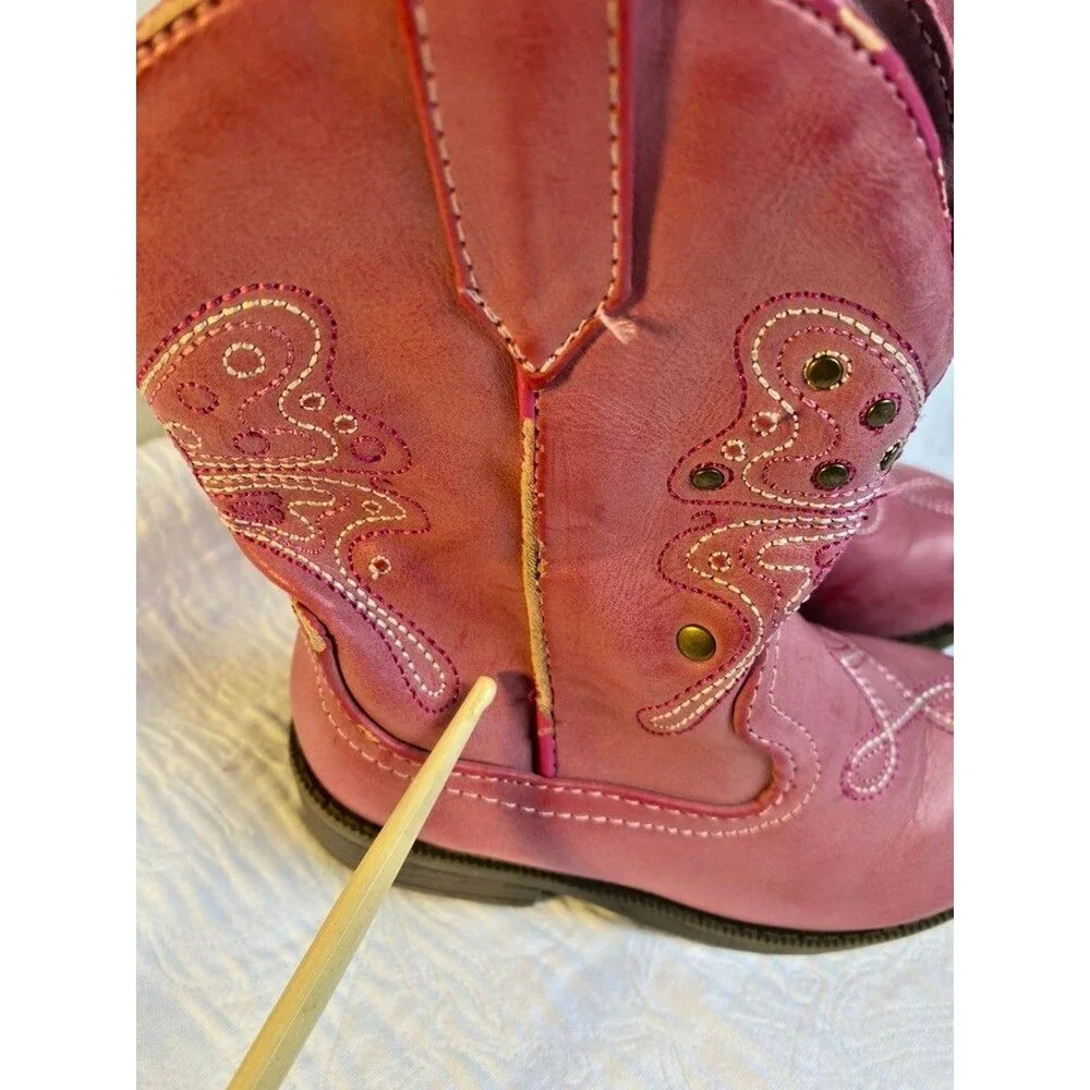 Cherokee Girls Pink Side Zip Round Toe Comfort Casual Cowgirl Western Boot Sz 8T